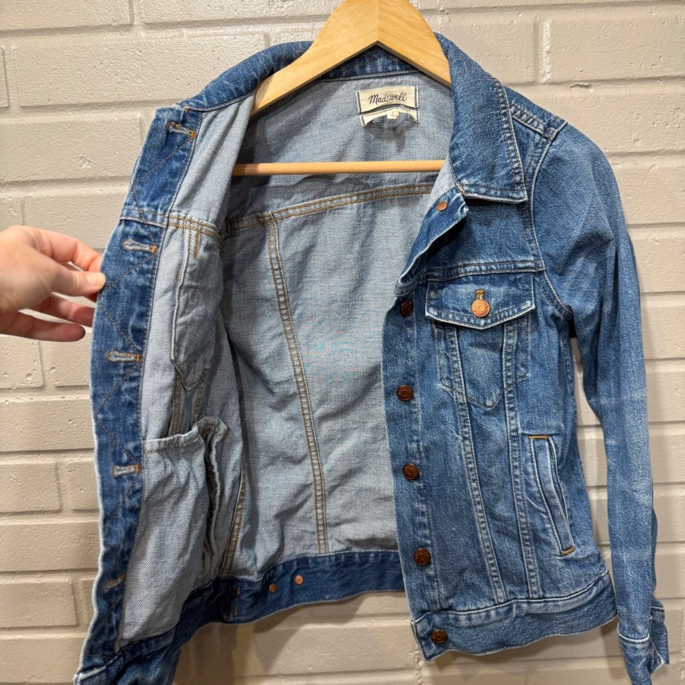 Madewell Jean Jacket Blue Denim Medium Wash Classic Button Up Trucker Coat Small - Picture 6 of 14